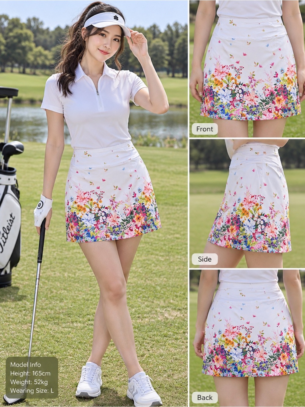 NWT ACEGOLFS Women’s White Floral Print Golf Skirt Size L